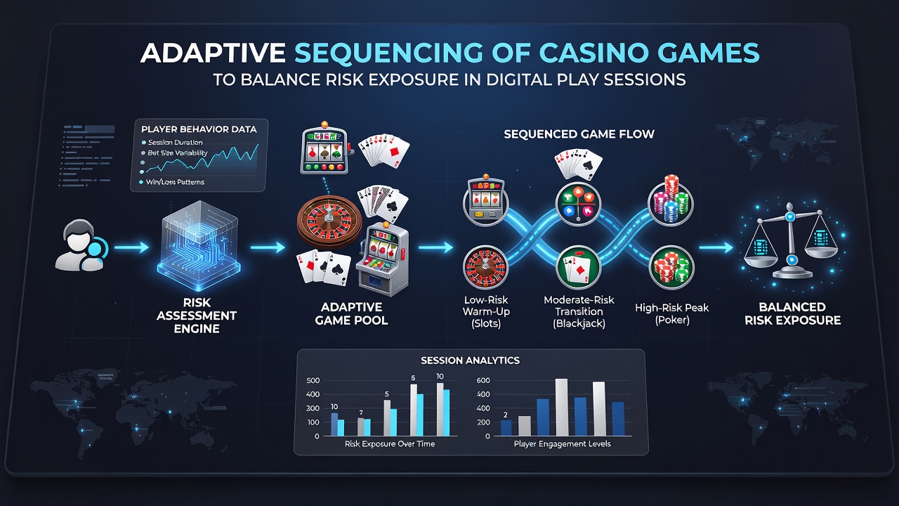 Flowchart of adaptive sequencing process balancing slot and table game volatility