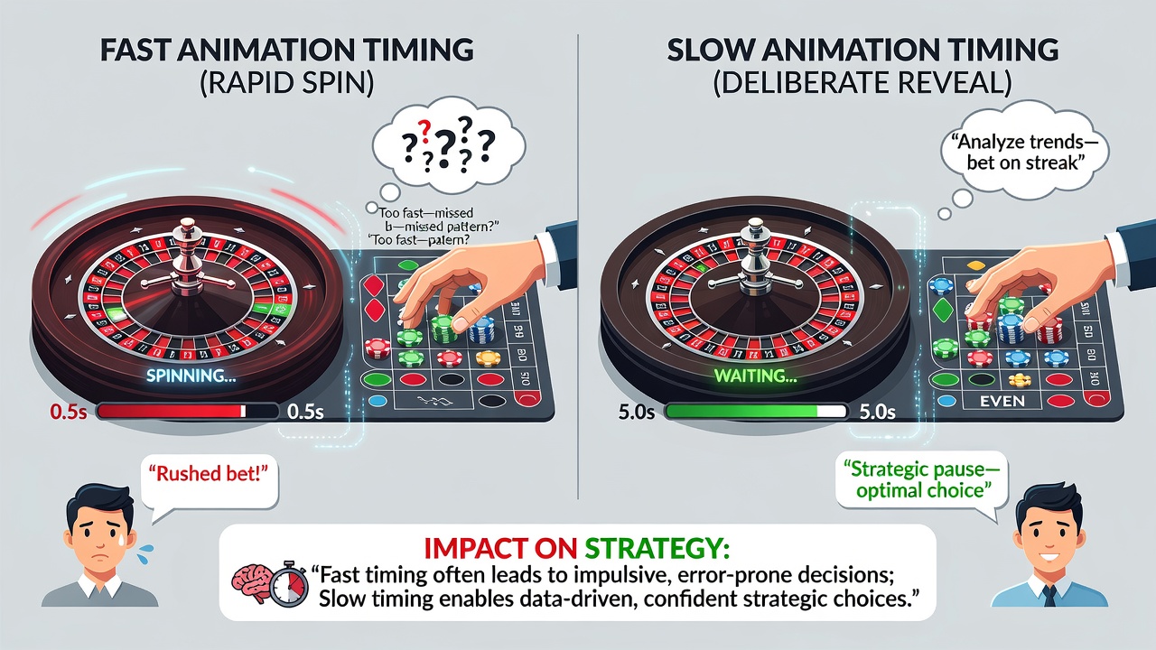 Split-screen comparison of fast versus extended roulette animation sequences used by different providers