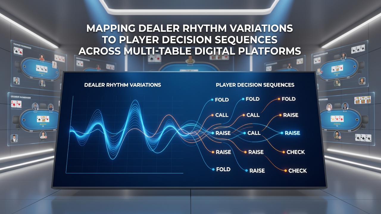 Data visualization of rhythm mapping overlays on player decision timelines across four simultaneous digital tables