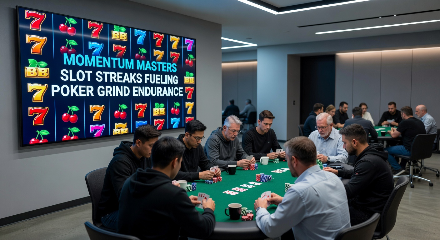 Focused poker player at a dimly lit table during a marathon session, chips stacked high amid intense concentration