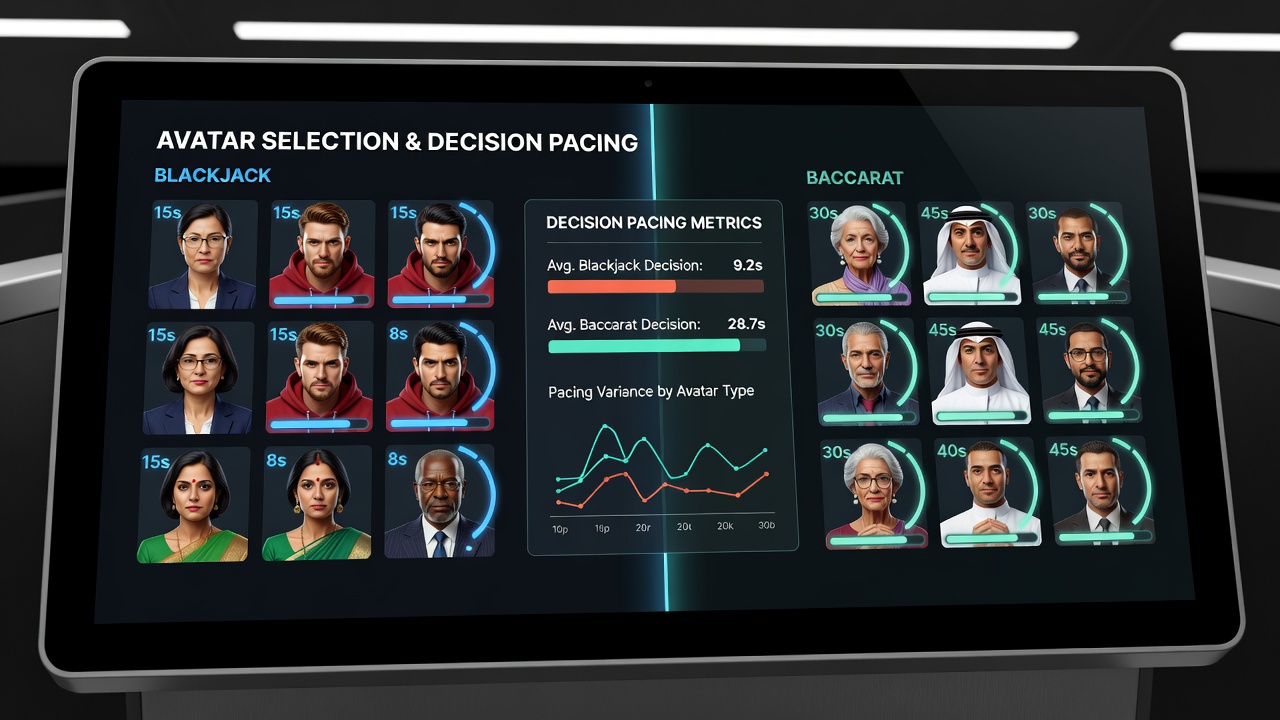 Split screen view of simultaneous blackjack and baccarat tables with avatar overlays visible